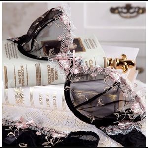 BRA + PANTY SET Demi Black Pink NEW Lace 34C XS S
